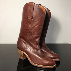Vintage Frye Ladies Brown Leather Cowboy Boots